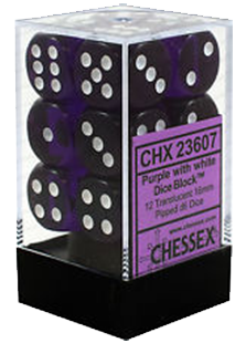 Chessex Translucent 12x16mm Dice Purple with White